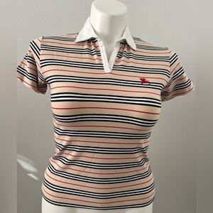 Burberry Women’s Stripped POLO-Shirt Short Sleeve 100% Cotton SIZE MEDIUM NWT